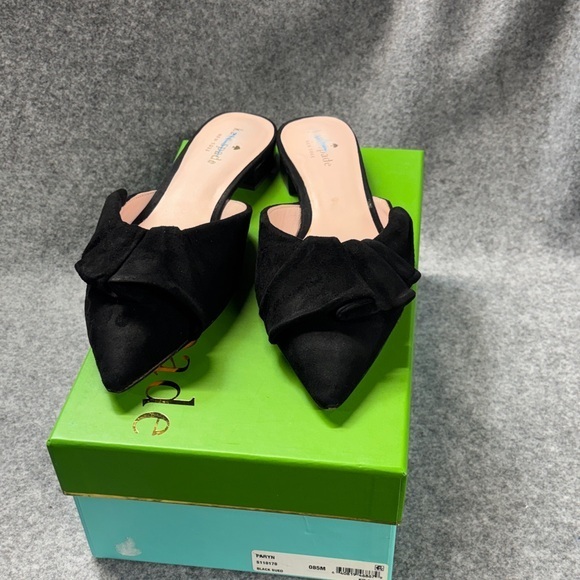 kate spade Shoes - Kate Spade black suede pointed toe ruffled top mule shoes size 8 1/2